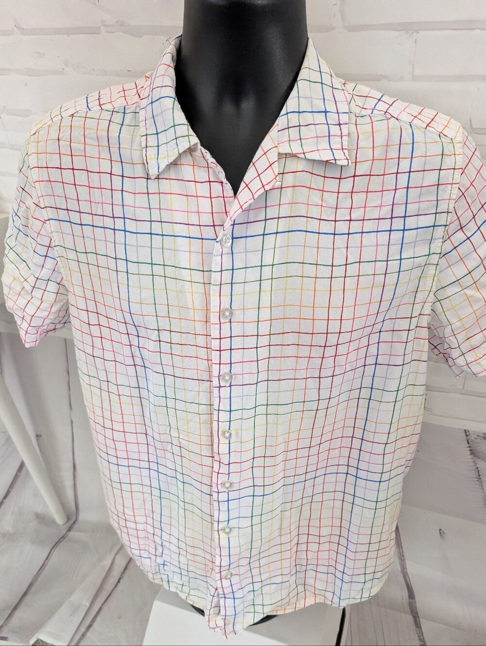Target - Pride Men's Short-Sleeve White Button-Up Shirt with Multicolor Grid